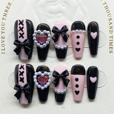 China Design Y2K Style 3D Acrylic Removable Long Press Nails Inspired by Black Pink Lolita Style for sale