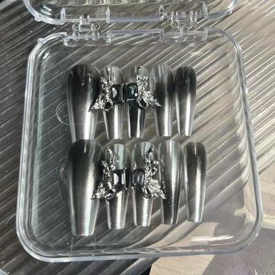 China Design Wholesale Price Fashion 3D Black-Oxide Style Acrylic Fake Removable Long Handmade Press On Nails For Finger Decoration for sale