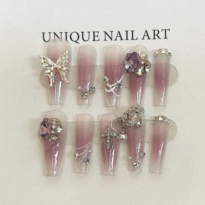 China Design Wholesale Swarovski Crystals Nail Art 3D Fancy Beautiful Removable Artificial Nails Handmade Press On Nails For Wedding for sale