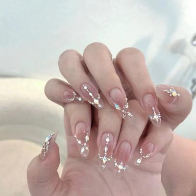 China Design Wholesale Swarovski Crystals Nail Art 3D Fancy Beautiful Removable Nails Handmade Press On Nails For Wedding for sale