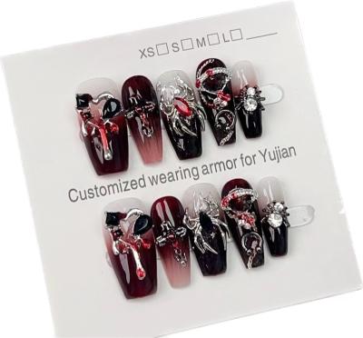 China Design Dark hot girl style detachable wearable nail finished hand-made phototherapy nail sticker black nail for sale