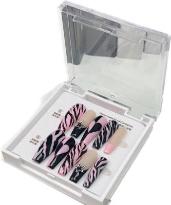 China Design Hand-wearing nail sweet cool black pink zebra pattern love hot girl nail finished false nail clip set for sale