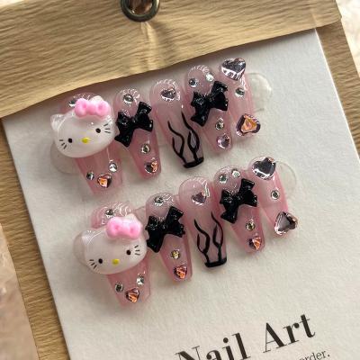 China Design Wholesale Price Custom Design Handmade Press On Nails Hello Kitty Long Frech Fake Nails For Nail Decorations for sale