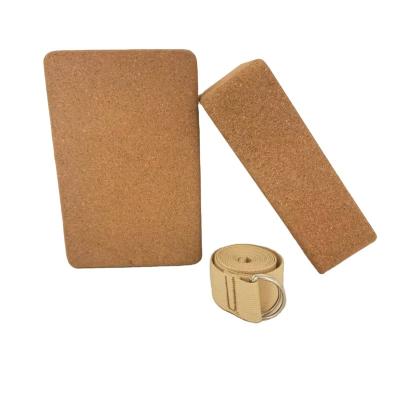 China Wholesale Cork Yoga Block Eco Friendly Custom Fitness Cork Yoga Block Kit and Strap Set Exercise Logo Yoga Block Kit for sale