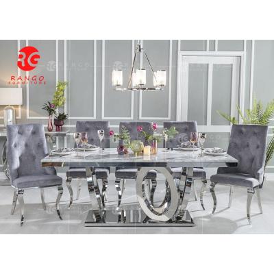 China Marble Top (Height) Rectangle Adjustable Dining Table With 6 Chairs for sale