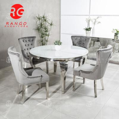 China Adjustable (Height) Round Home Marble Top Furniture Tempered Glass Dining Room Furniture Stainless Steel Diining Legs for sale