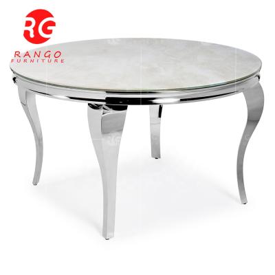 China Adjustable Silver Marble Top Dining Room Furniture Round Dining Table Round Stainless Steel High Quality Material(Size) for sale