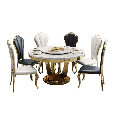 China Luxury Wholesale Restaurant Round Table Set Six Chairs Family Living Room Dining Table Set Adjustable (Height) for sale