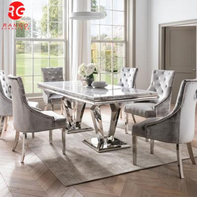 China Adjustable Marble Dining Table (Height) With 6 Chairs For Home Product With Imperial Gray Marble Texture for sale