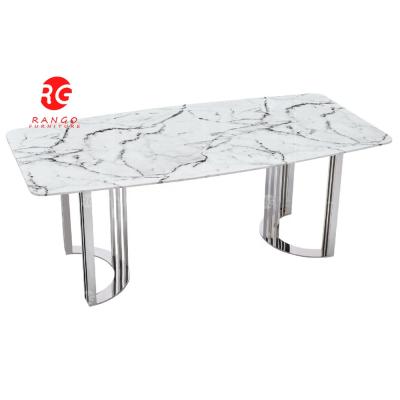 China 2022 Base Adjustable Home Marble Stainless Steel Furniture Top Dining Table And Chair (Height) for sale