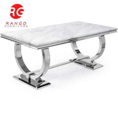 China Modern Nature Marble Gray Modern Dining Table and Chair Sets (Height) Adjustable Luxury Stainless Steel Silver Legs for sale