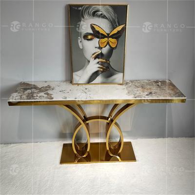 China 2022 Modern Design Marble Adjustable Console Table Top Gold Corridor Table (Height) Hallway Table for sale