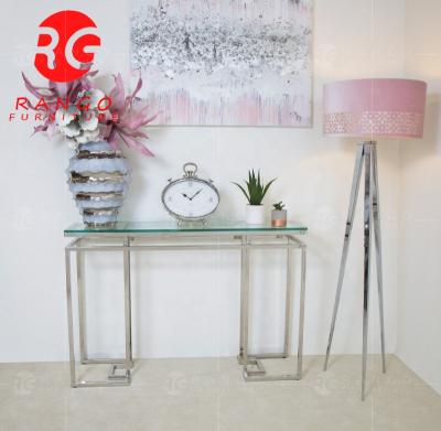 중국 Silver Glass & Chrome Adjustable Tempered Glass Table Top (Height) Console Sofa Table Hallway Table 판매용