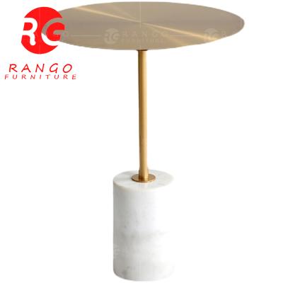 China (Size) RG01 Stainless Steel Top End Table Modern Design Corner Table Adjustable White Marble Gold Side Table for sale