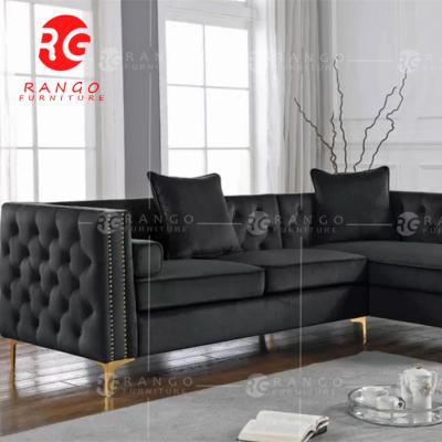 China Adjustable Modern Brown Velvet Sofa Set Button Tufted Navy Blue Sofa (Other) R1 for sale