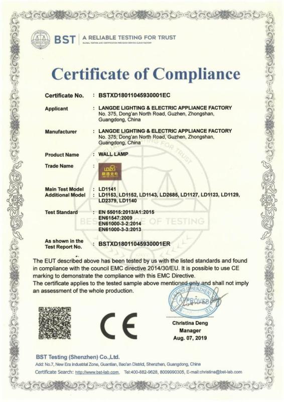 CE - Zhongshan Guzhen Langde Lighting & Electric Appliances Factory