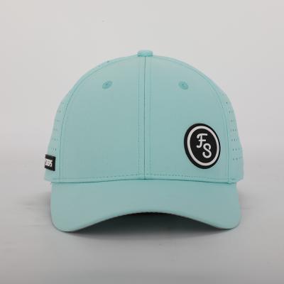 China breathable & BSCI Factory Waterproof Custom Hat PVC Logo Laser Cut Hole Perforated Sports Quick Dry Breathable Baseball Cap for sale