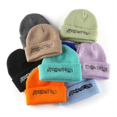 China Custom Wholesale JOINT Skull Logo Skull Knitted Cuff Fisherman Embroidery Beanies High Quality 100% Acrylic Skullcap OEM Winter Hats for sale