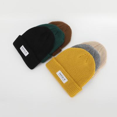 China Custom High Quality Plain Cuff Slouchy Design Unisex JOINT My Label Woven Logo Knitted Fisherman Beanie, Acrylic Skull Hat Winter Hat for sale