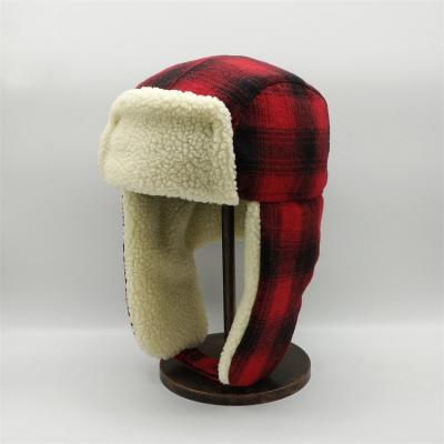 China JOINT Custom Checked Earflap Pattern Bomber Style Tartan Plaid Russian Ski Aviator Trapper Hat Winter Ski Aviator Trapper Hat for sale