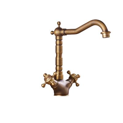 China Sense Faucets Brass Antique Color Rotary Kitchen Hot And Cold Faucet for sale