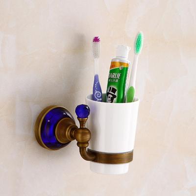 China Modern Wall Mounted Ceramic Toothbrush Holder Cup Vintage Copper Holder for sale