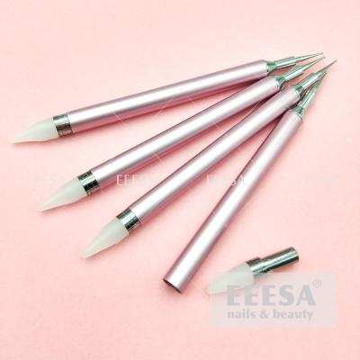 Cina Chiodo doppio Art Dotting Tool And Wax Pen Pencil Rhinestone Picker dell'estremità del metallo di rosa in vendita