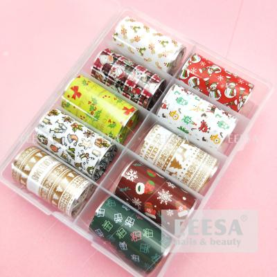 China 10 Roll Box Snowman Gift Bags Garland Christmas Tree Nail Transfer Foil Stickers for sale