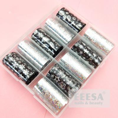 China With Box Package 10 Roll Holo Black Gold Silver Merry Christmas Nail Transfer for sale