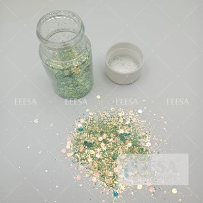 China Green Colorful Grow Reflective Holographic Spring Nail Art Powder Glitter Te koop