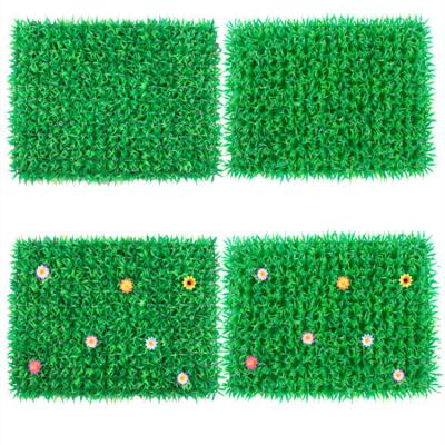 China Plastic Grass Seedling Artificial Flowers Green Grass Block Flower Wall Lawn for Garden Home Floor Decoration for sale