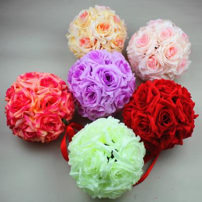 China Wedding Rose 17cm Silk Rose Flower Ball For Wedding Artificial Flower Home Hanging Decoration for sale