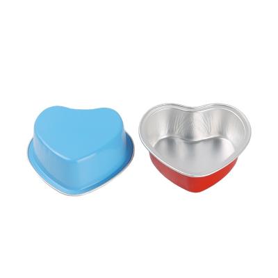 China Eco - Friendly Disposable Cake Pan Colorful Aluminum Foil Baking Heart Shaped Cups Mold for sale