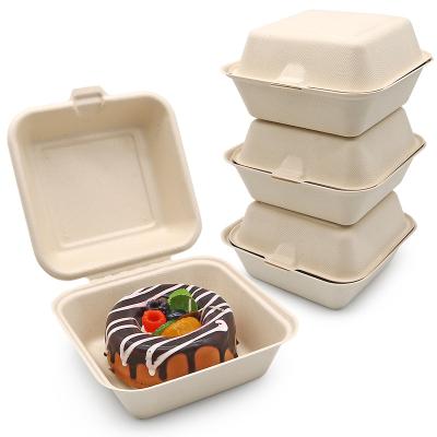 China Biodegradable Disposable Salad Bento Food Packaging Bagasse Burger Pizza Lunch Box 6 Inch Sugarcane Takeout Containers Biodegradable Pulp Food for sale