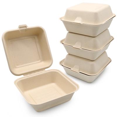 China Biodegradable Compostable Under 90 Togo Bagasse Day Sugar Cane Clamshell 6*6 Biodegradable Hamburger Takeout Food Containers Disposable Microwavable Hamburger Bowls for sale