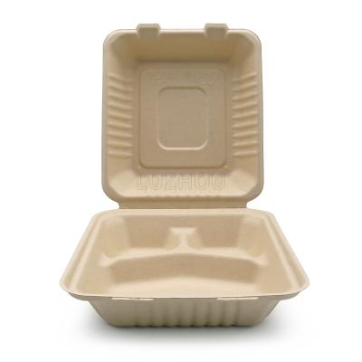 China 100% Biodegradable Biodegradable Tableware Bagasse Food Container 3 Compartment Sugar Cane Bagass Pulp Multi Compartment Bento Takeout Box for sale