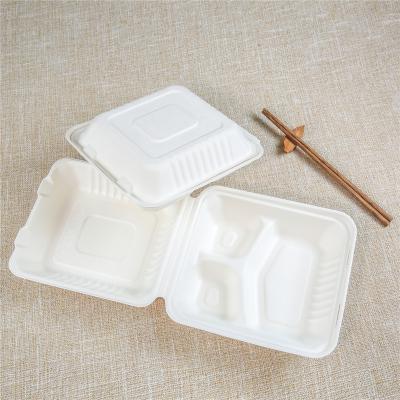 China Biodegradable Compostable Within 90 Day Factory Price 1000ml 8*8 Inch Sugar Cane Bagasse Food Container 3 Compartment Bagasse Paper Pulp Biodegradable Food Bowl for sale