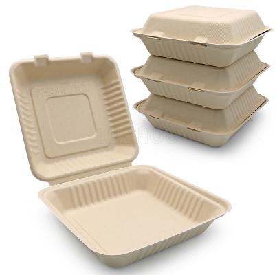 China 100% Biodegradable Biodegradable Tableware 9 Inch Sugarcane Disposable Bagasse Gourmet Pulp Clamshell Square Takeout Meal Bowls for sale