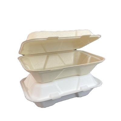 China Biodegradable Within 90 Day 100% Bagasse Food Container Clamshell 9*6 Sugarcane Pulp Bento Cake Ice Cream Disposable Microwavable Food Lunch Box for sale