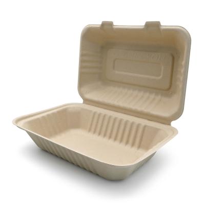 China 9*6 inch eco biodegradable sugarcane pulp clamshell recycled wooden biodegradable food containers bagasse burger food bowls for sale