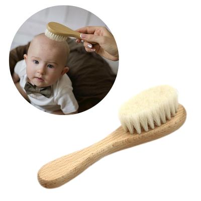 China Health Baby Wooden Soft Natural Goat Straighten Care New Pure Natural Wool Brush Comb Infant Wooden Hair Brush for sale