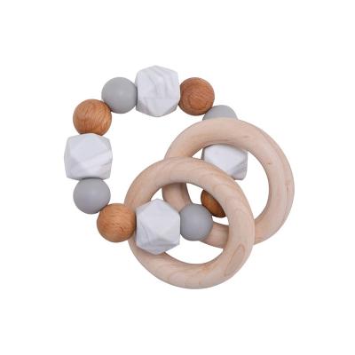 China Wholesale 100%food grade Silicone Wooden Teether Sensory Toy Baby Rattle Sensory Teether Teething Ring for sale