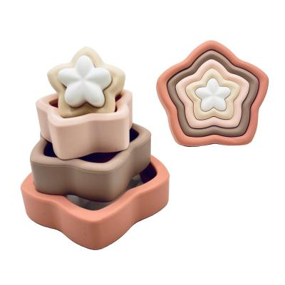 China New Arrivals Kids Toy Of Intellectual Building Stacking Blocks Silicone Material Eco-friendly Baby BPA Free Nesting Stacking Toys for sale