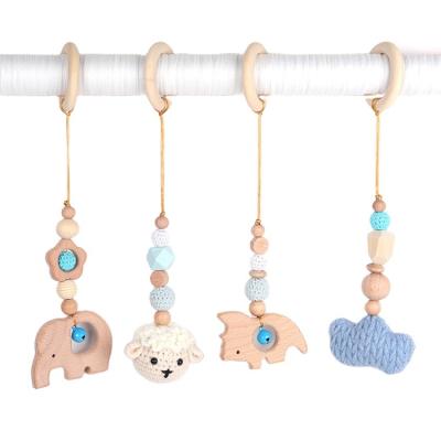 China Toy Newborn Toys Hanging Animal Shape Gift Baby Rhino Elephant Crochet Wooden Soft Handmade Rattle Beech Teether Set For Baby Room for sale