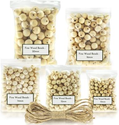 China Home Natural Series DIY Size 6mm 8mm 10mm 12mm 14mm 16mm 18mm 20mm Office Decor Christmas Tree Decor Tassel Necklaces 8 Bulk Wooden Teething Beads with Jute Twine 10 meters. for sale