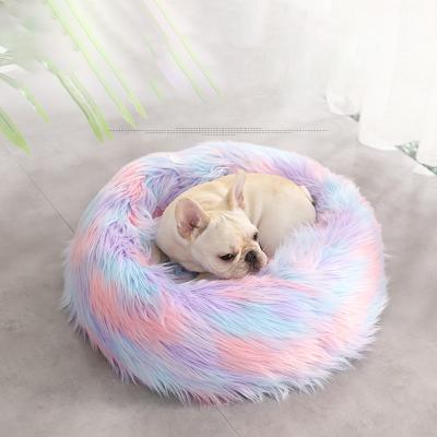 China Factory Design Viable Pet Bed Dog Round Round Plush Long Plush Kennel Pet Nest Winter Warm Sleeping Bag Soft Pet Nest for sale