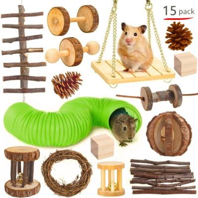 China Sustainable Natural Wooden Hamster Toys Swing Hammock Pet Supplies Hamster Chew Toys Set for sale