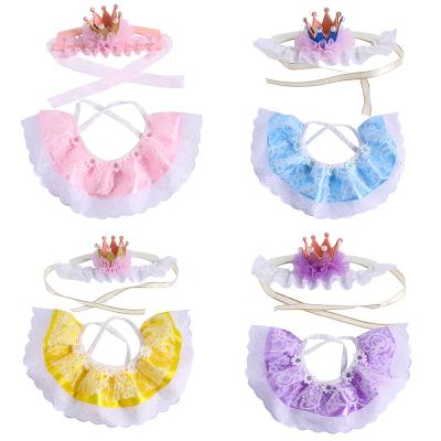 China Viable Wholesale Pet Princess Style Pink Crown Small Dog Cat Lace Bibs for sale