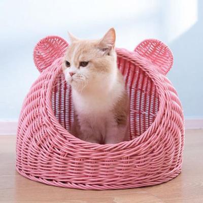 China Kitty Bed For Indoor Kitten Breathable - A Modern Hut Covered Rattan Kennel Dog Chat Shelter In The Dome Basket, Washable Cat Pet House for sale