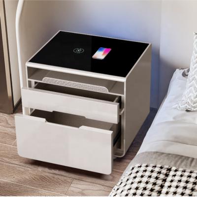 China Multifunctional Smart Luxury Modern Expandable Touch Screen Bedroom Storage Bedside Side Cabinet With Led Fill Light Wireless for sale